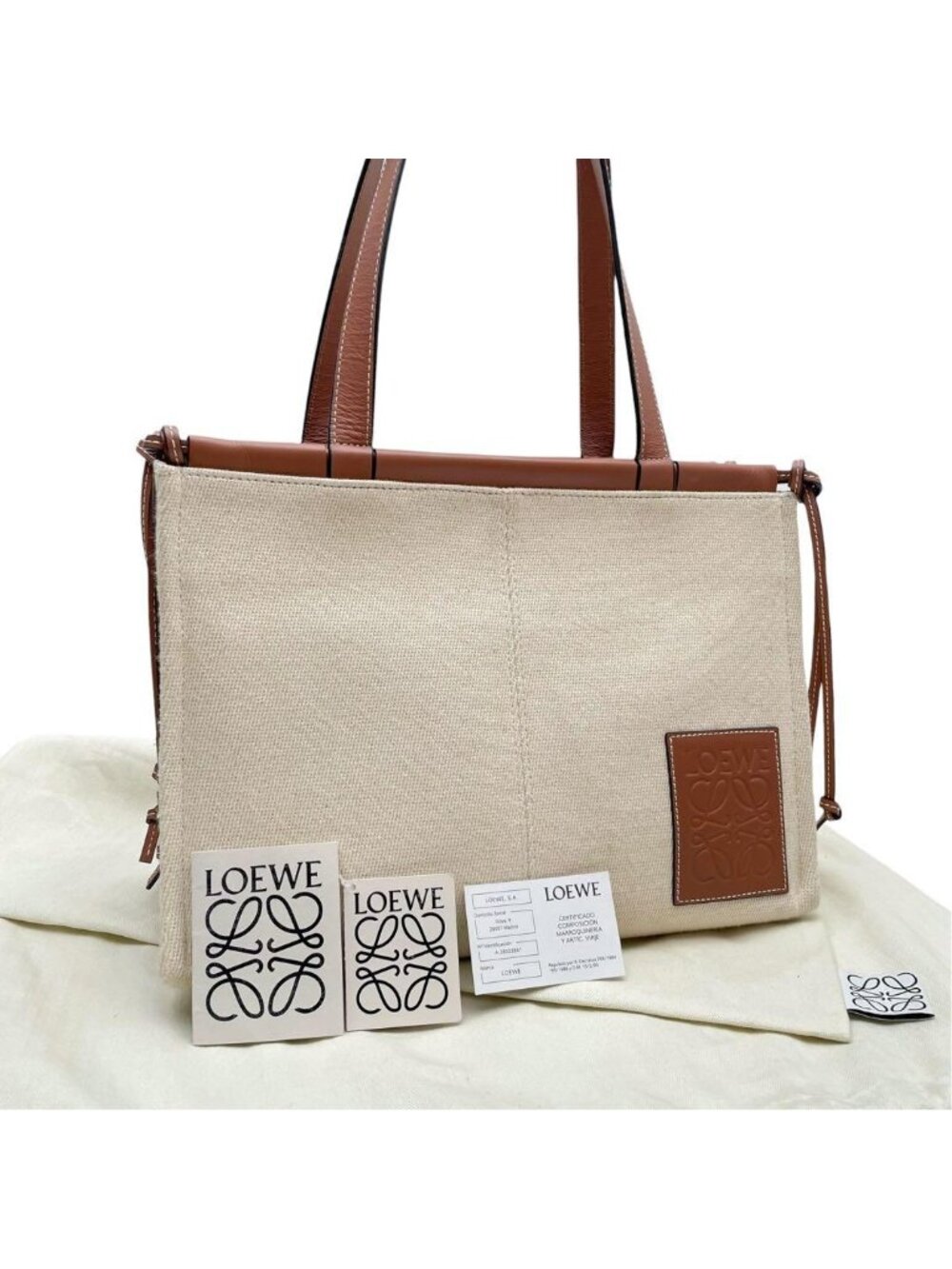 Loewe Anagram Logo Canvas Leather Shoulder Tote Bag
